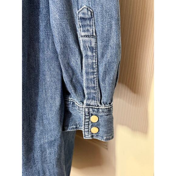 GAP Cotton Chambray Dress M Western Snap Cottagecore Cowgirl Style - Picture 5 of 10